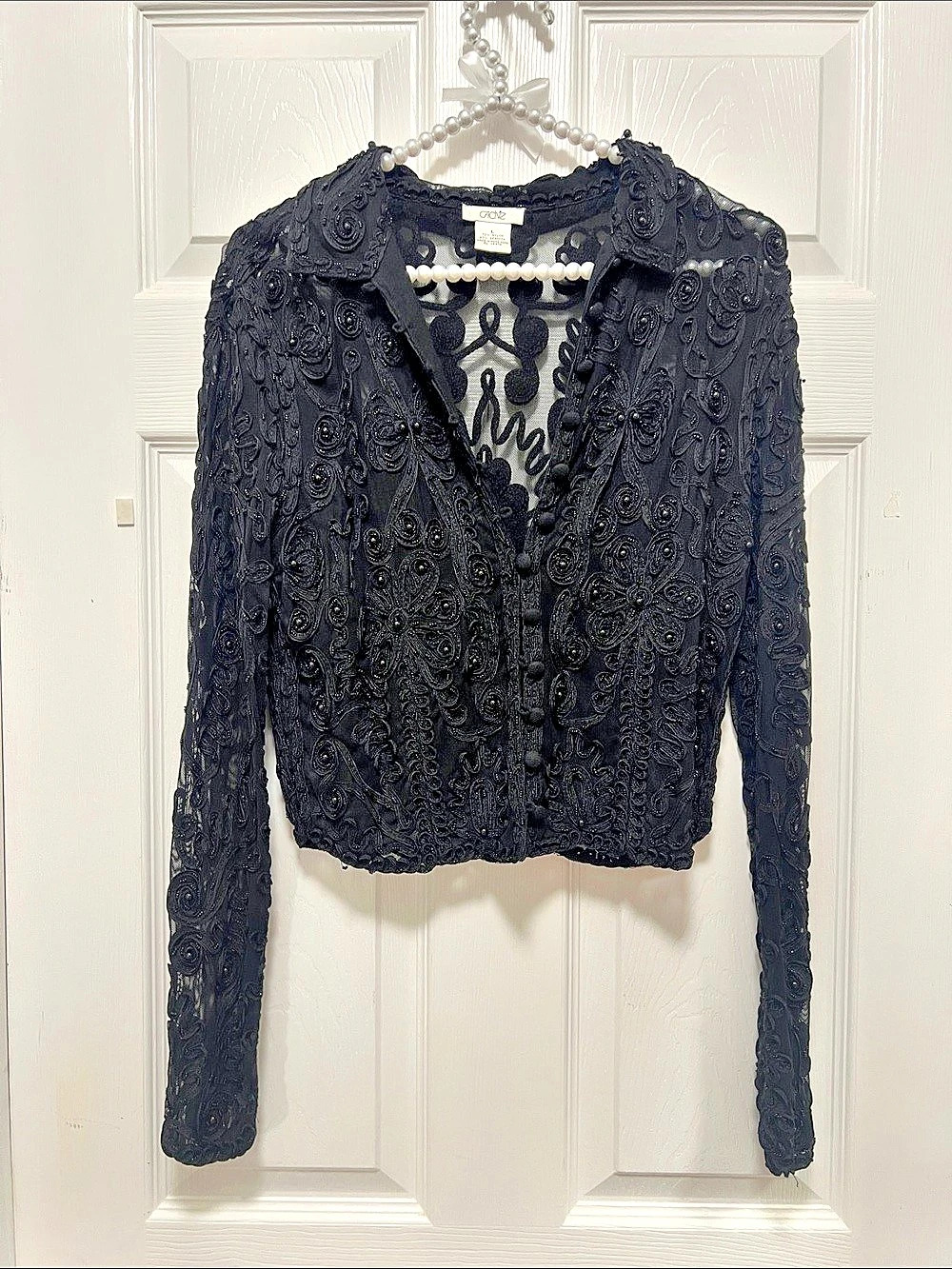 CACHE Black Paisley Embellished Jacket Size Large